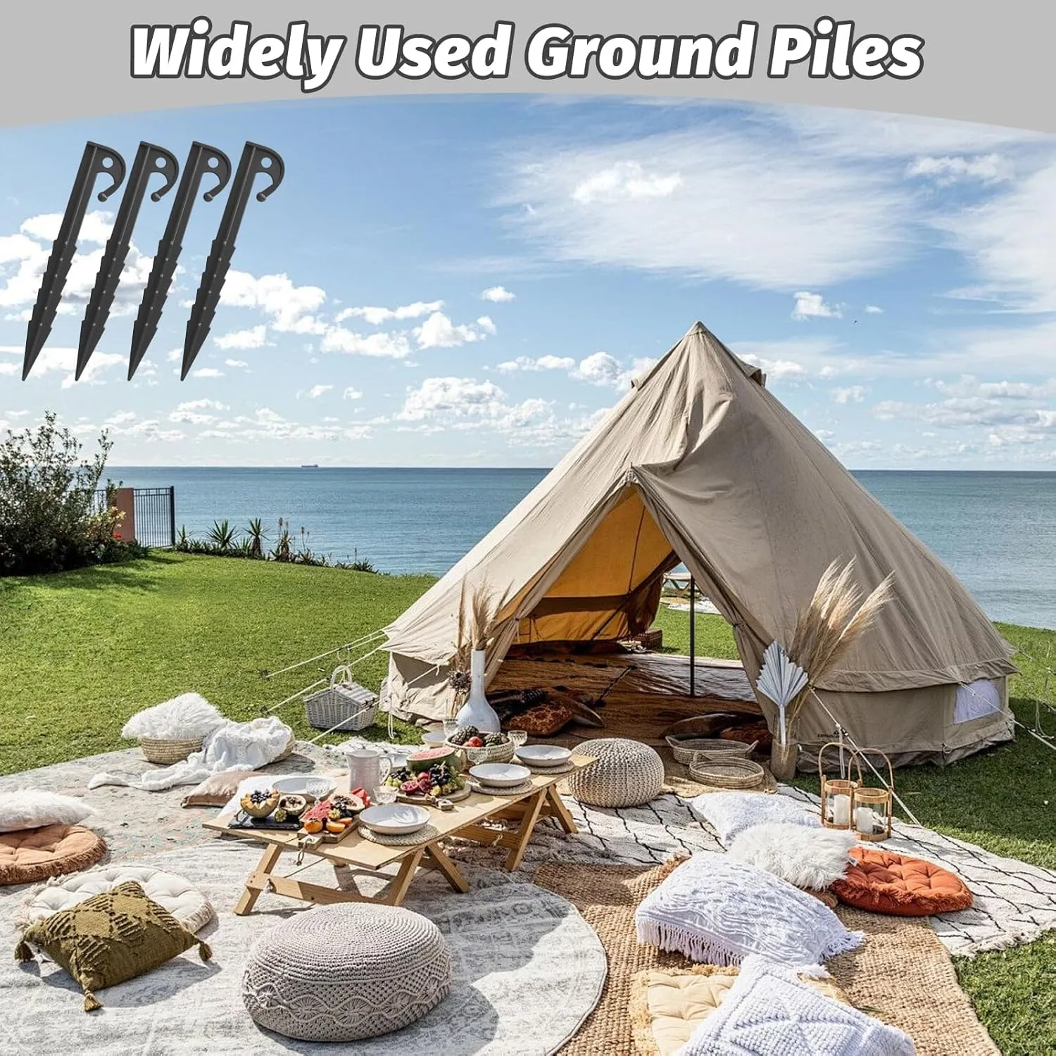 12 Pack Plastic Tent Stakes,5.7 inches, Ideal for Sand, Camping, Backpacking, Beach, Garden, and Lawn use. Durable, Rust-Resistant, and Reliable Support.(Black)