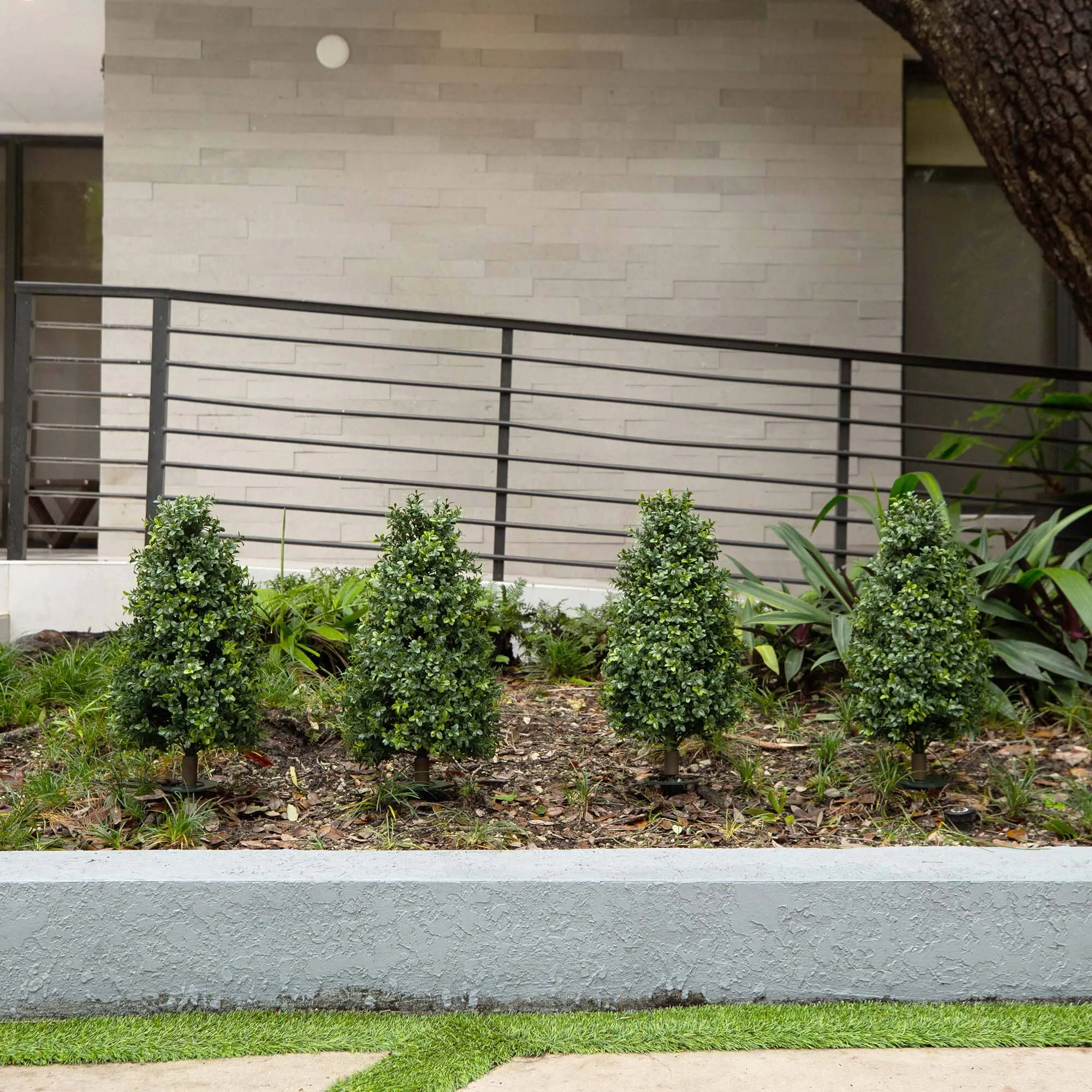 2.5' UV Resistant Artificial Boxwood Plant with Integrated Ground Stake (Indoor/Outdoor) - Set of 2
