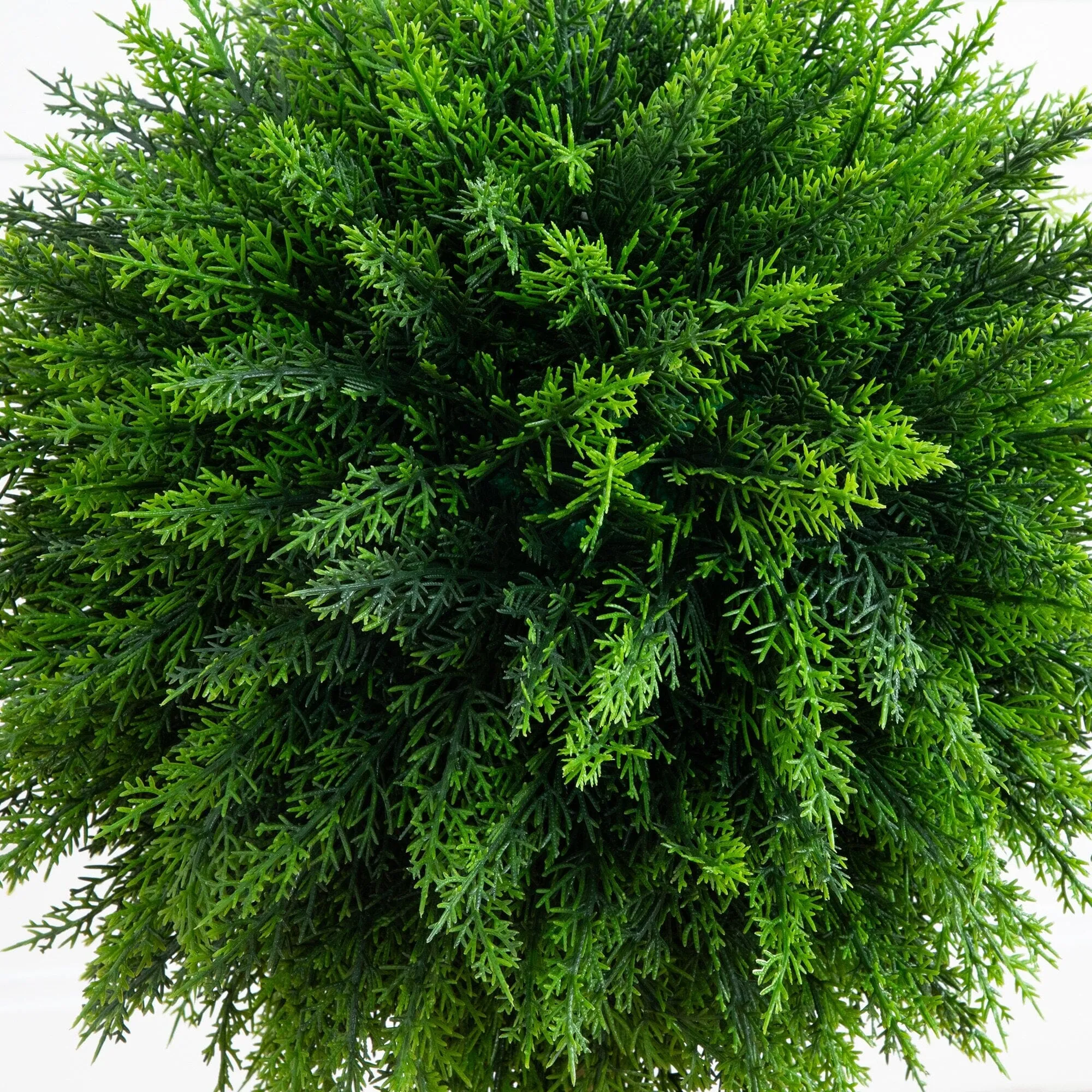2.5’ UV Resistant Artificial Cedar Ball Topiary Tree in White Decorative Planter (Indoor/Outdoor)
