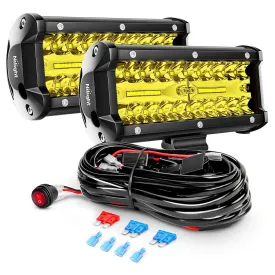 2PCS 6.5Inch 120W Amber LED light bars with 16AWG Wiring Harness Kit-2 Lead