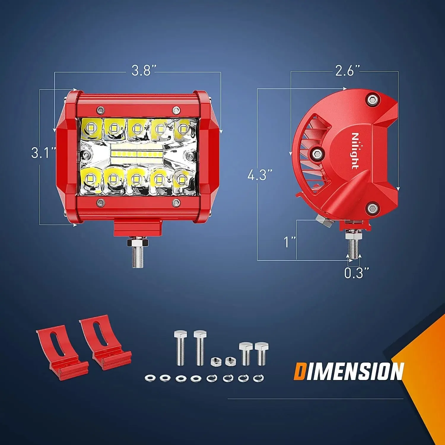 4 Inch 60W Triple Row Red Case Spot Flood LED Light Bars (Pair) | 16AWG Wire 3Pin Switch