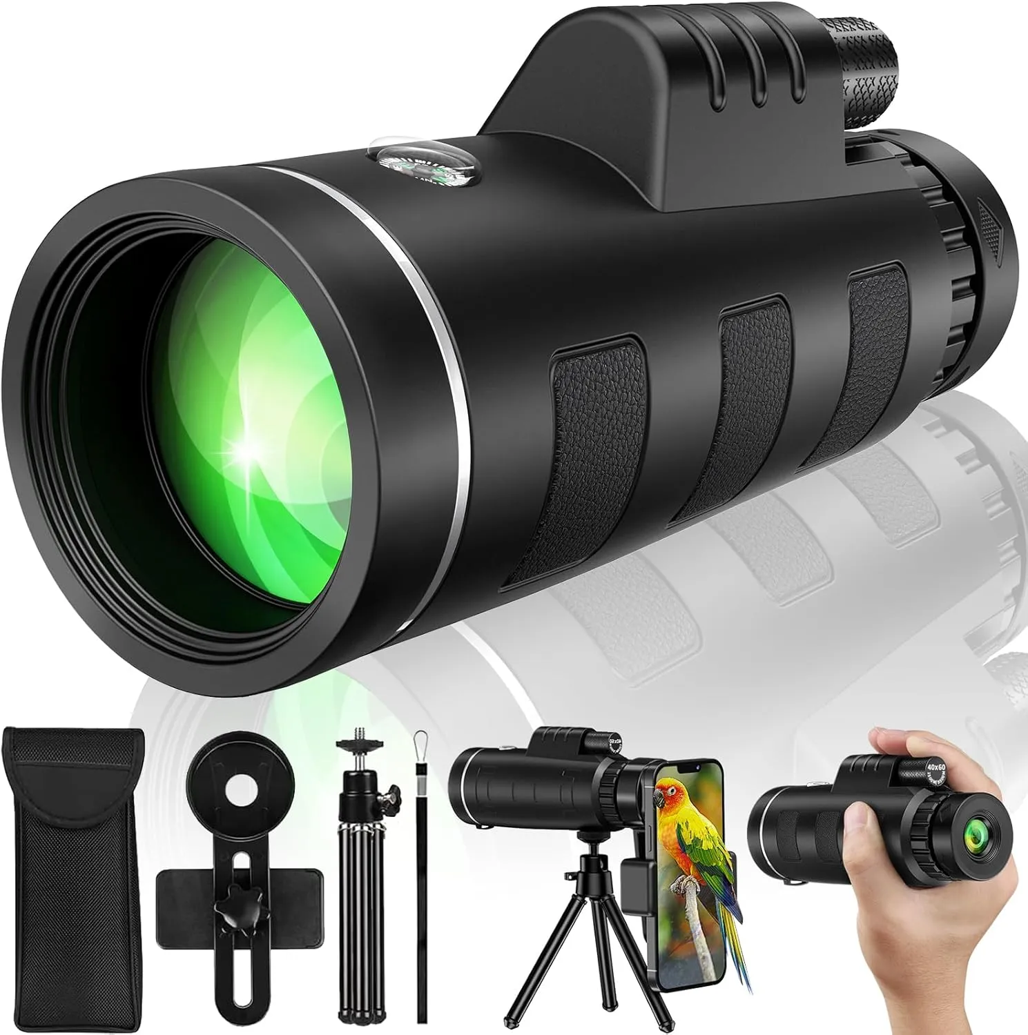 40x60 Monocular Telescope with Smartphone Adapter, High Powered BAK4 Prism FMC Monocular for Adults, Compact Low Light Vision Telescope for Wildlife, Hunting, Camping, Travel & Outdoor Adventures