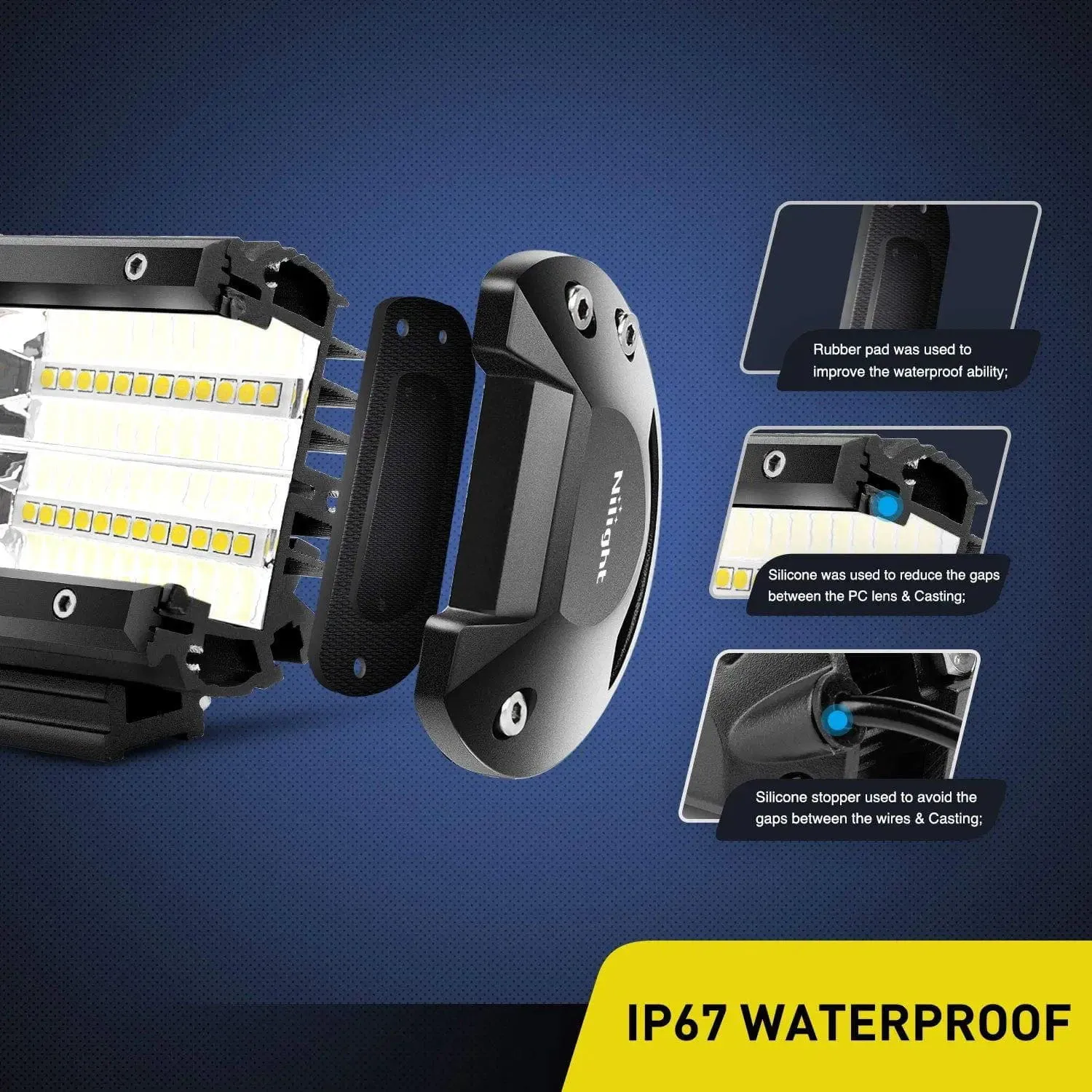 5 Inch 72W 10800LM Double Row Flood Led Light Bars (Pair)