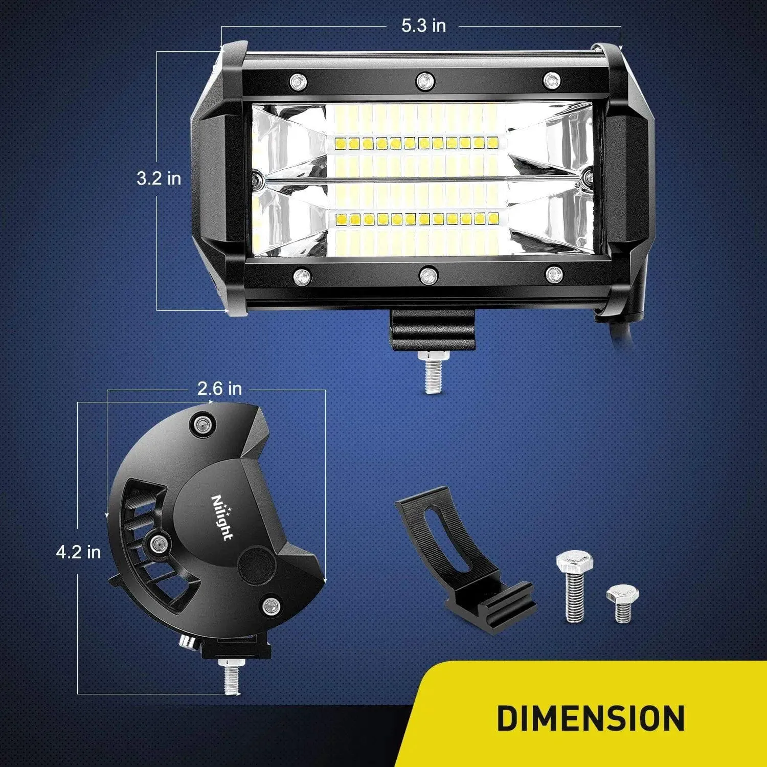 5 Inch 72W 10800LM Double Row Flood Led Light Bars (Pair)