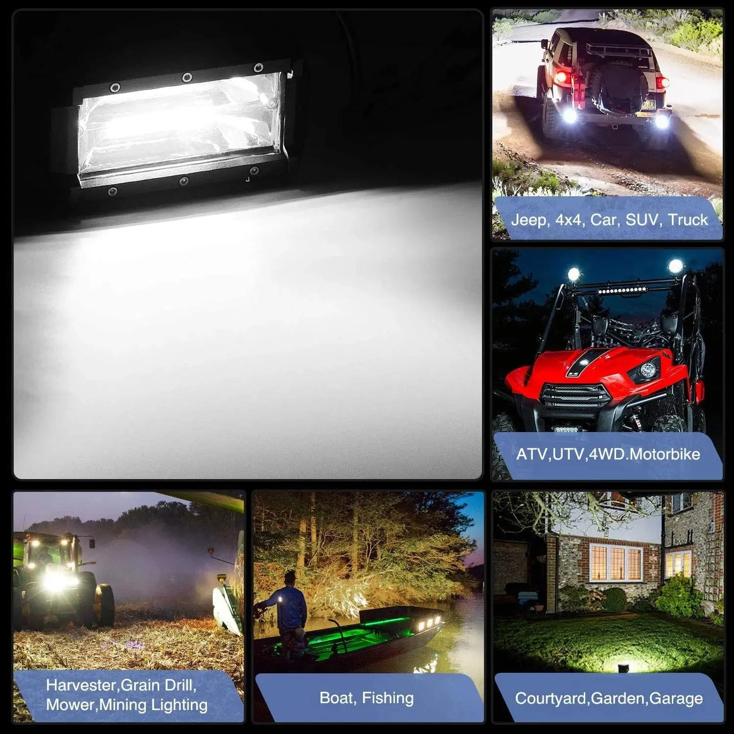 5 Inch 72W 10800LM Double Row Flood Led Light Bars (Pair)