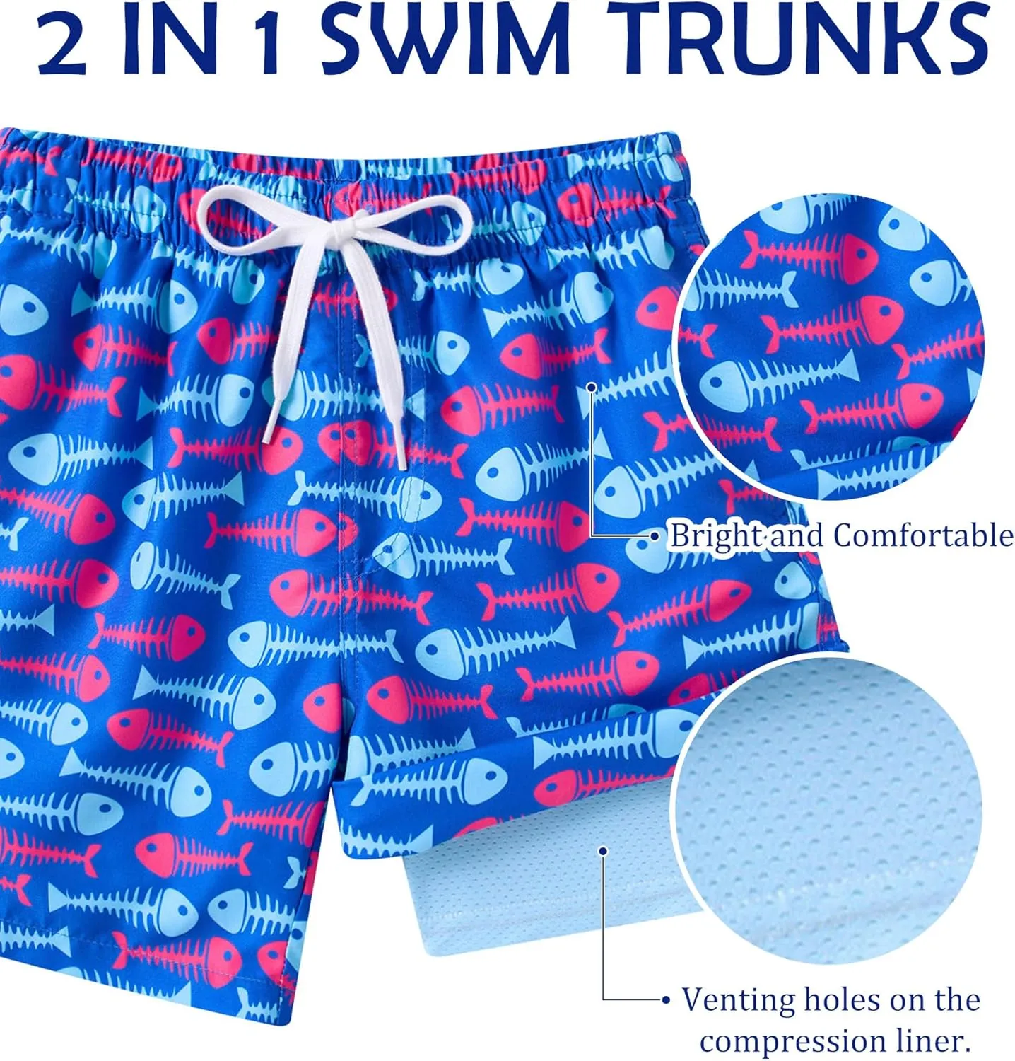 Boys Swim Trunks with Compression Liner Casual Bathing Suit for Kids Swim Shorts 6-18 Years