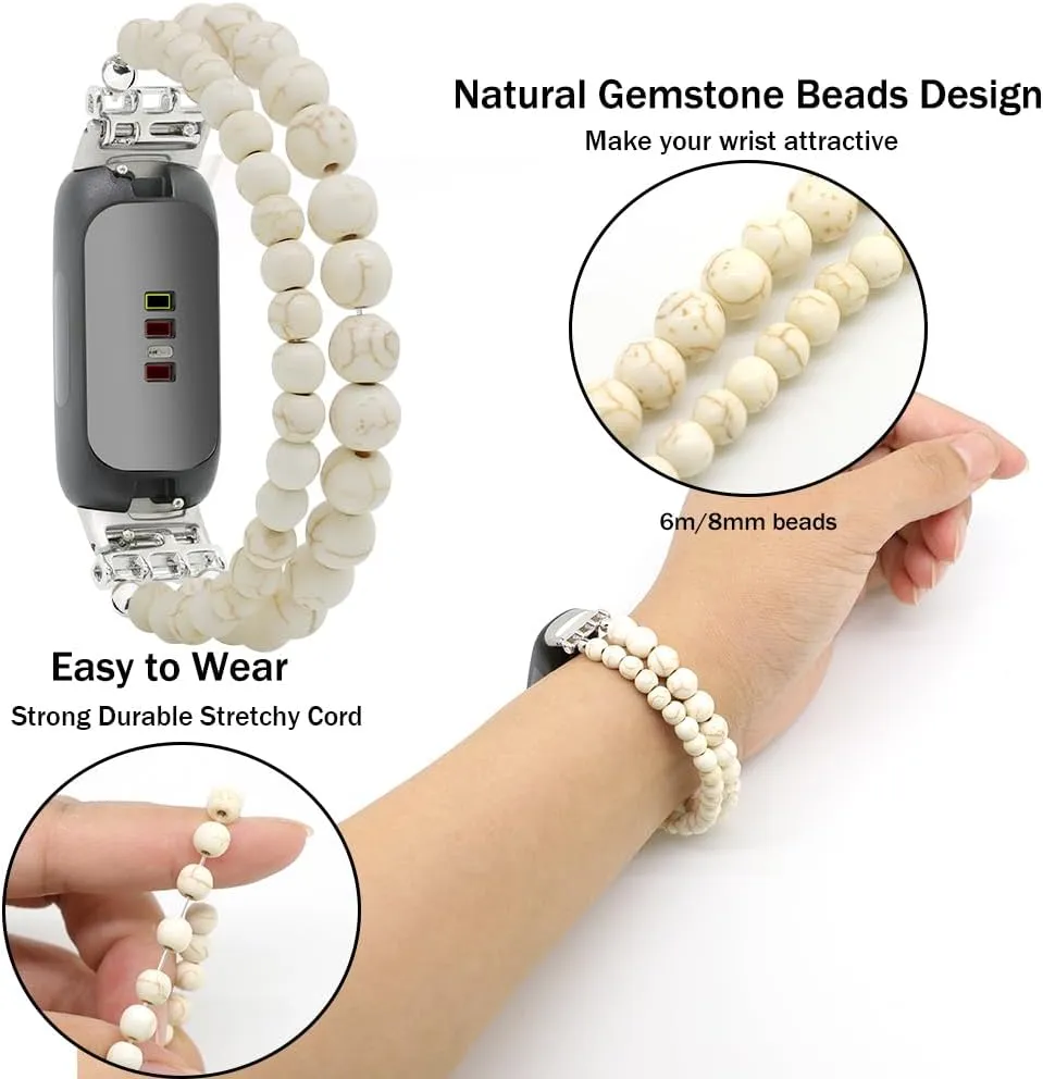 C&L Accessories Bracelets Compatible with Fitbit Inspire 3 Bands for Women Beaded Wristband Adjustable Gemstone Replacement Straps