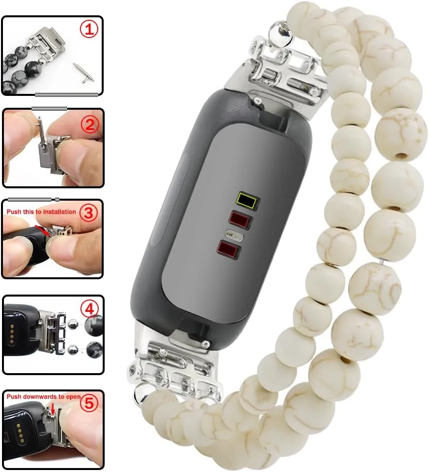 C&L Accessories Bracelets Compatible with Fitbit Inspire 3 Bands for Women Beaded Wristband Adjustable Gemstone Replacement Straps