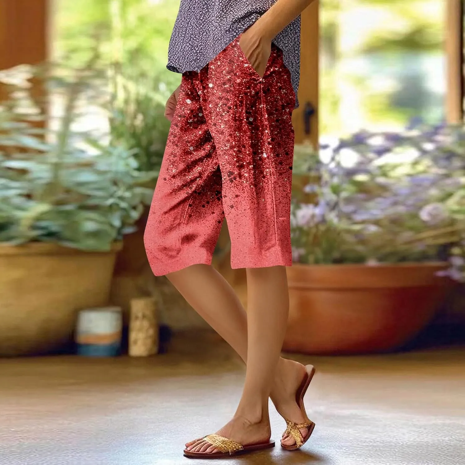 Capri Pants for Women Bermuda Shorts High Waisted Wide Leg Cropped Linen Pants Casual Palazzo Pant with Pockets