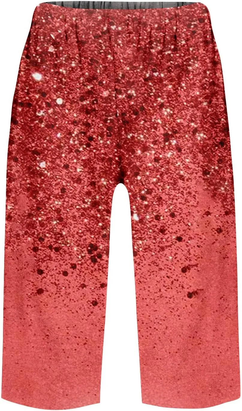 Capri Pants for Women Bermuda Shorts High Waisted Wide Leg Cropped Linen Pants Casual Palazzo Pant with Pockets