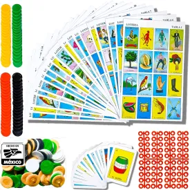 Cuitxi The Loteria Mexican Bingo Game with 100 Bingo Chips for 20 Players - Loteria de lujo Mexicana - Loteria Mexicana - Juegos de mesa - Spanish Games Board