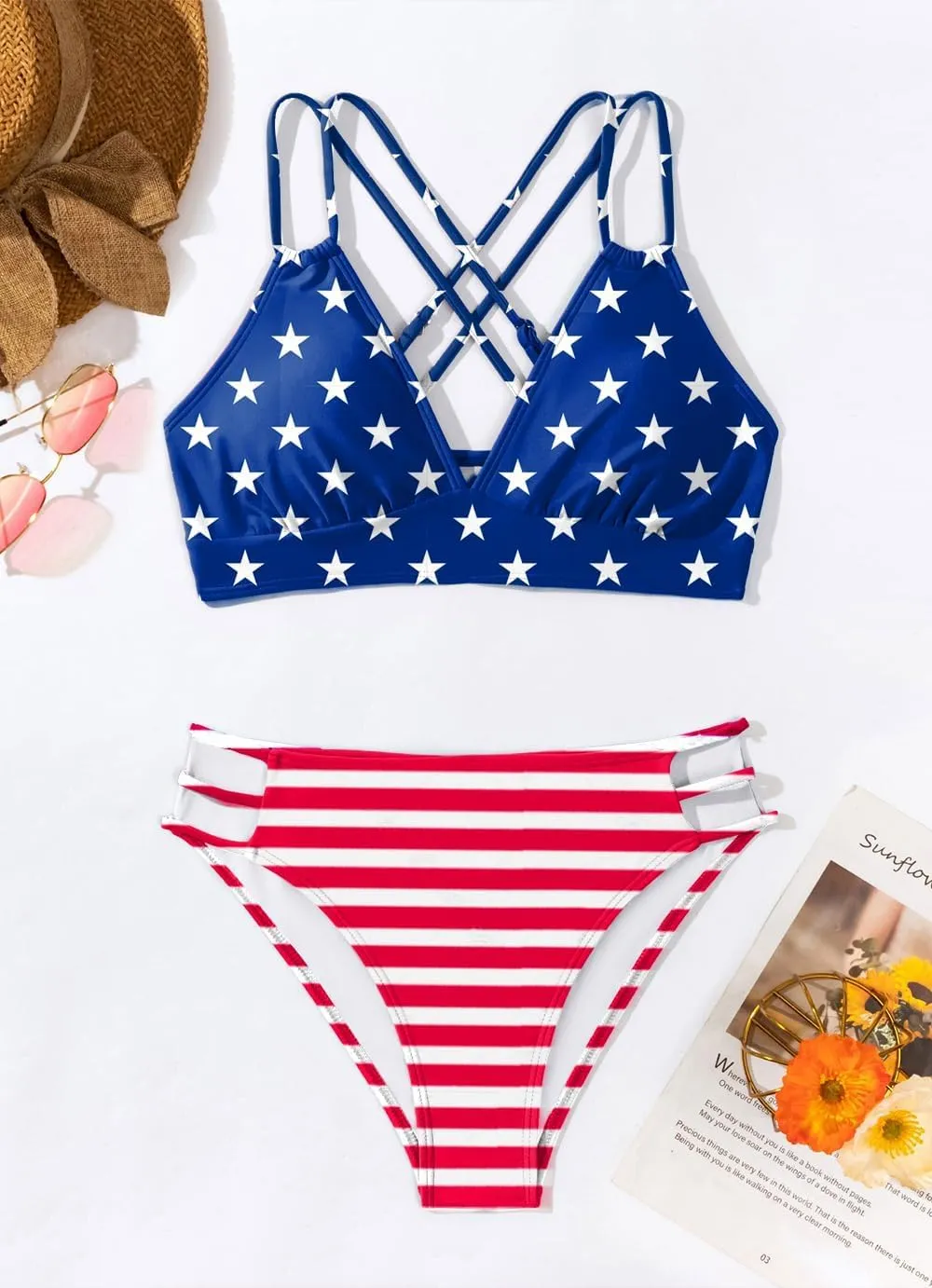 Fanuerg Women's Sexy V Neck Bikini Sets Hollow Out Two Piece Swimsuits Cutout Mid Waist Bathing Suit