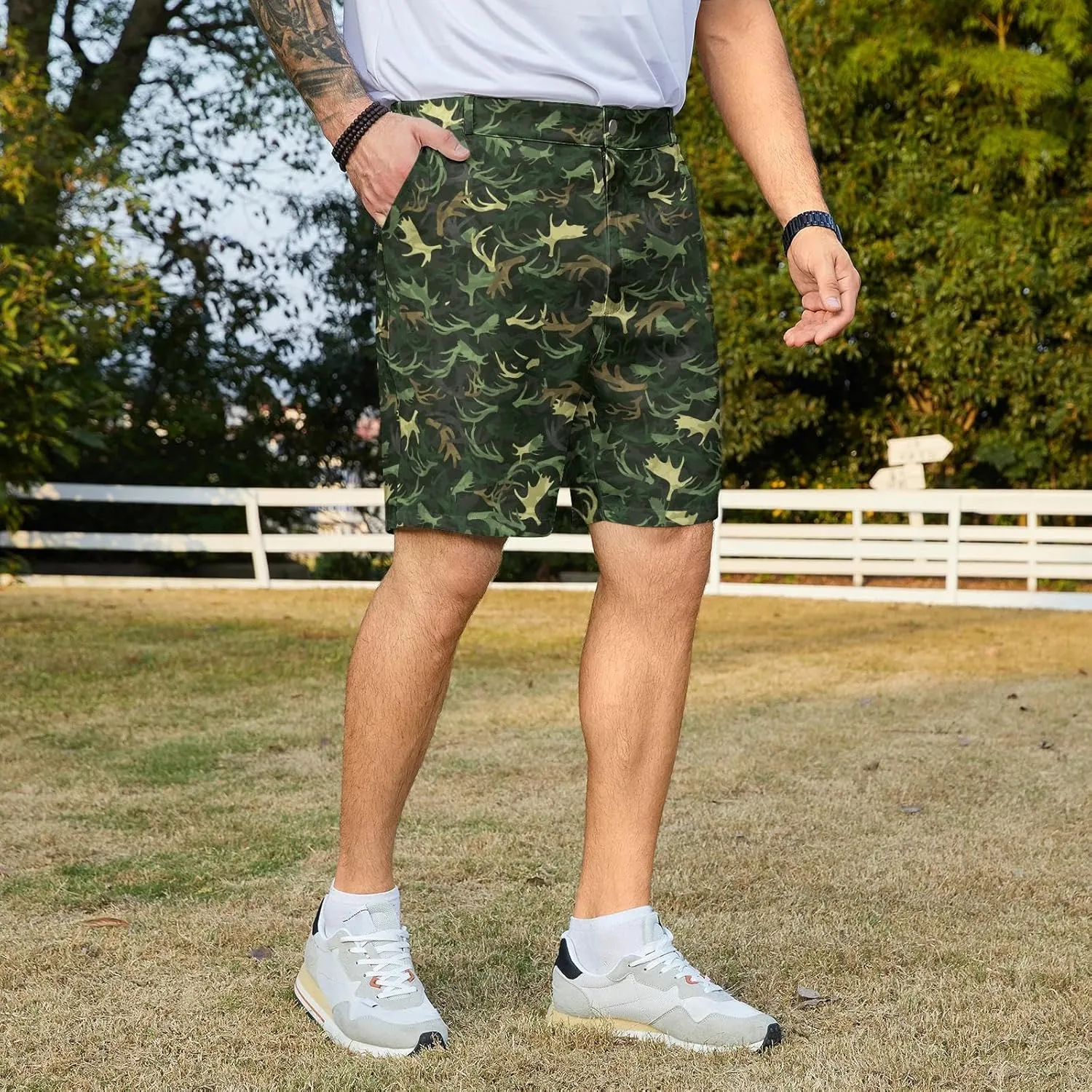 Flamingo Mens Golf Shorts 7 inch Inseam Golf Shorts for Men Shorts with Zipper Pockets Dress Shorts