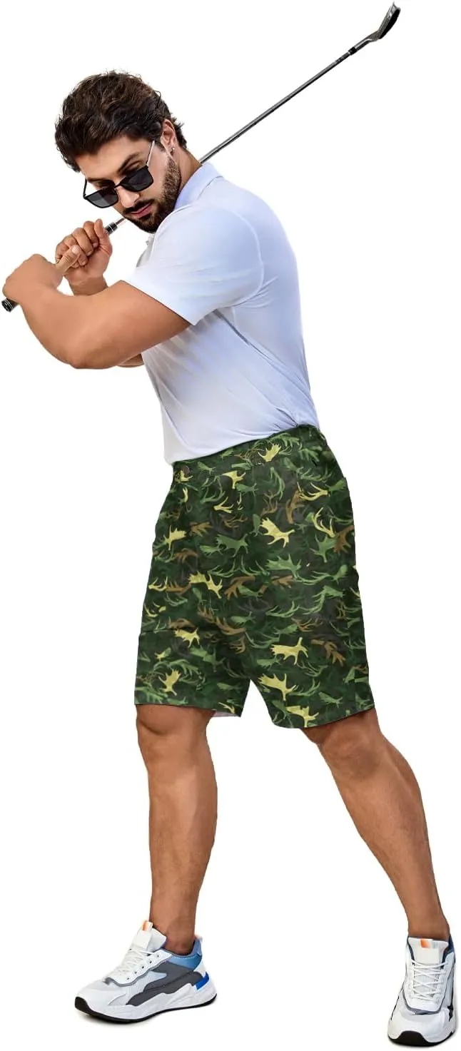 Flamingo Mens Golf Shorts 7 inch Inseam Golf Shorts for Men Shorts with Zipper Pockets Dress Shorts