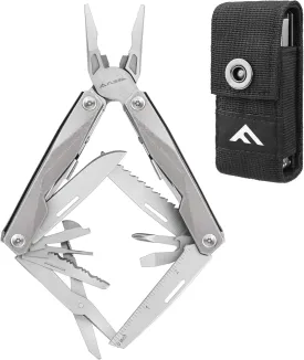FLISSA Multitool, 16-in-1 Stainless Steel Multi Tool, EDC Multitool with Pocket Knife, Screwdriver, Pliers, Safety Locking and Sheath, Utility Multi-Tool for Camping Survival Outdoor Activities