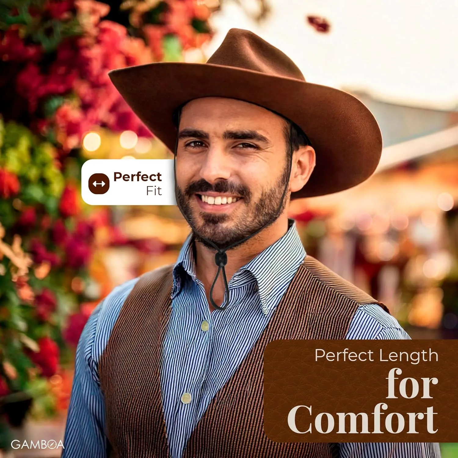 Gamboa 100% Leather Hat Chin Strap for Men and Women Removable Hat Chin Cord for Cowboy and Sun Hats