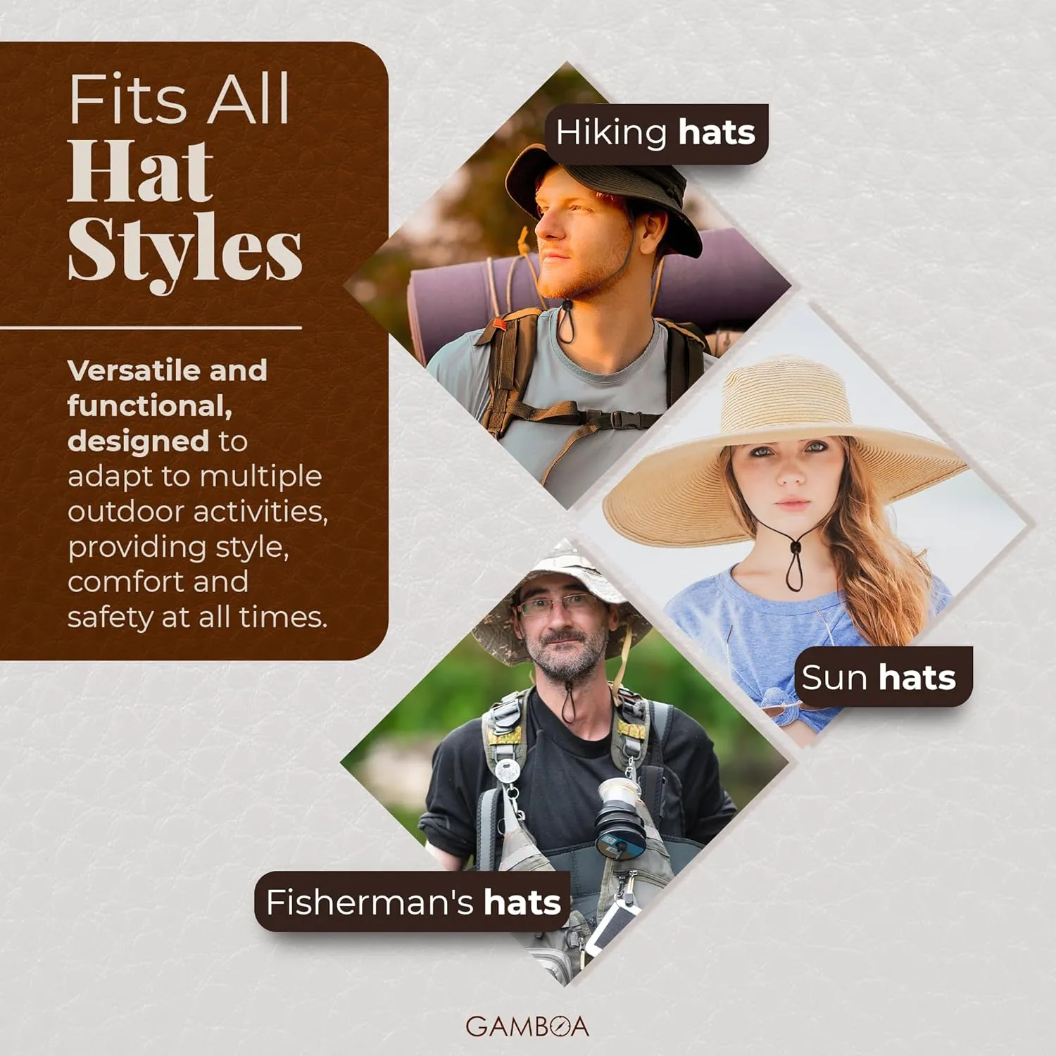 Gamboa 100% Leather Hat Chin Strap for Men and Women Removable Hat Chin Cord for Cowboy and Sun Hats