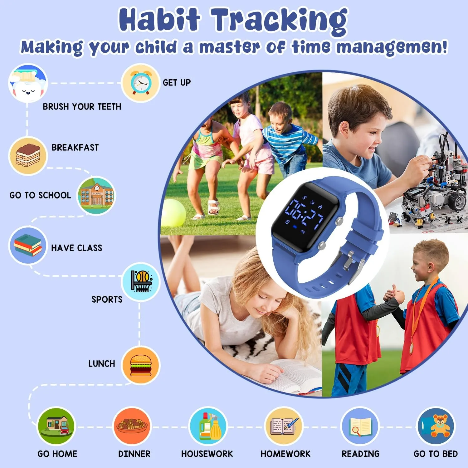Kids Digital Watches for Boys Girls, Sports Watch with Fitness Tracker, Pedometer, Alarm Clocks, Stopwatch, No App Needed Waterproof Kids Watch, Gift for Teens Student Girls Boys Ages 5-14