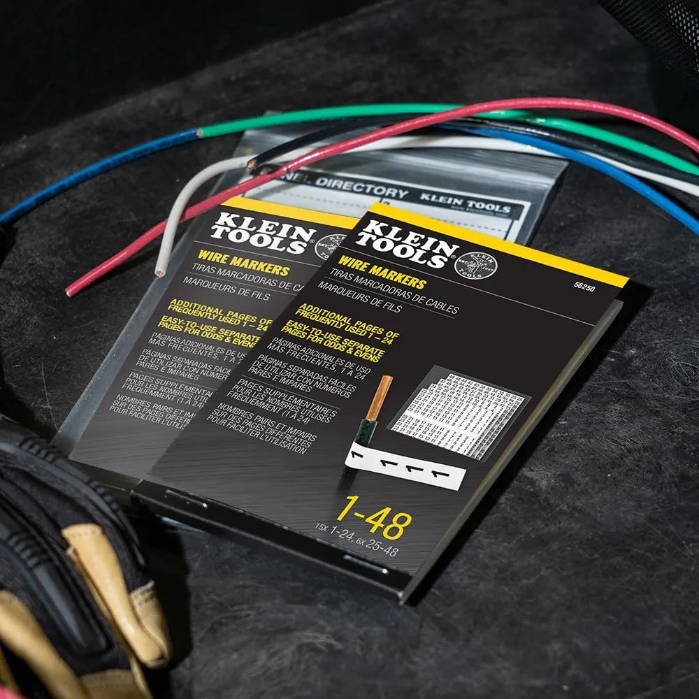 Klein Tools 56250 Wire Marker Book for Cable Management, Electric Panel Organization Wire Label Stickers, Numbered 1-48