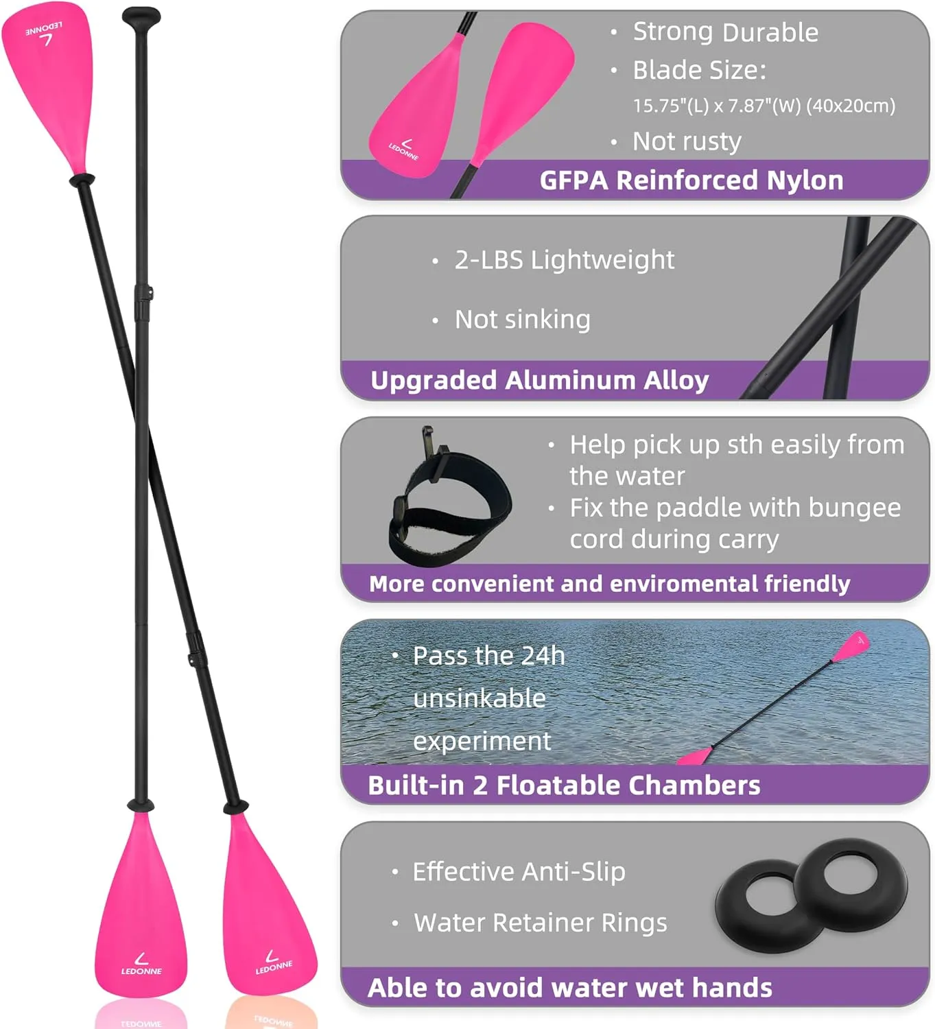 LEDONNE SUP Paddle 4-Piece Adjustable Kayak Paddle Floating Lightweight Paddle Board Oar with Aluminum Alloy Shaft and 2 Nylon Blades Best Price Based on Our 3 Million Sets Per Year 500 bought monthly
