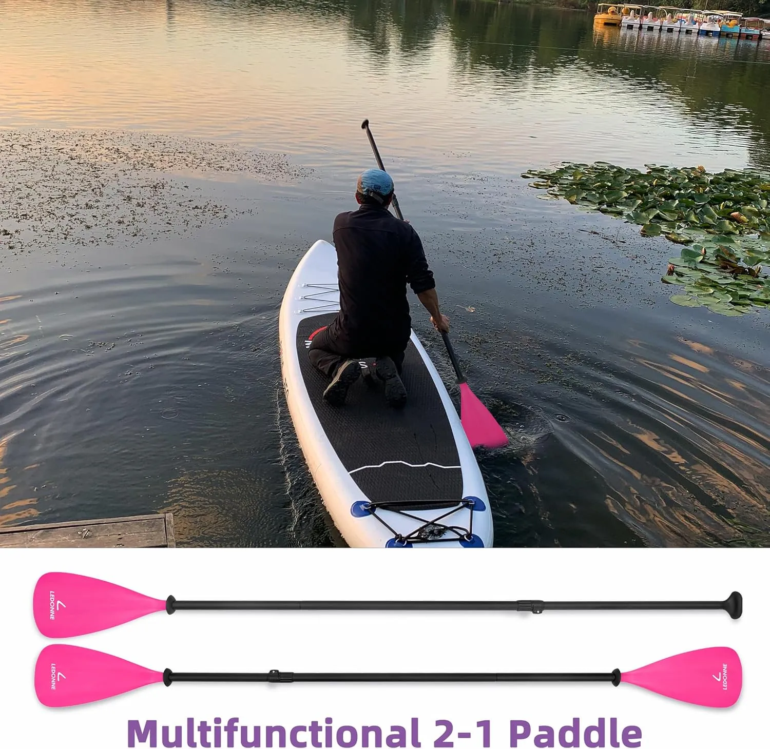 LEDONNE SUP Paddle 4-Piece Adjustable Kayak Paddle Floating Lightweight Paddle Board Oar with Aluminum Alloy Shaft and 2 Nylon Blades Best Price Based on Our 3 Million Sets Per Year 500 bought monthly