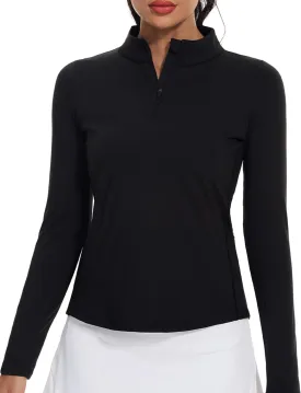 M MOTEEPI Womens Golf Shirt Long Sleeve Athletic Quarter Zip Pullover Sun Protection with Pocket
