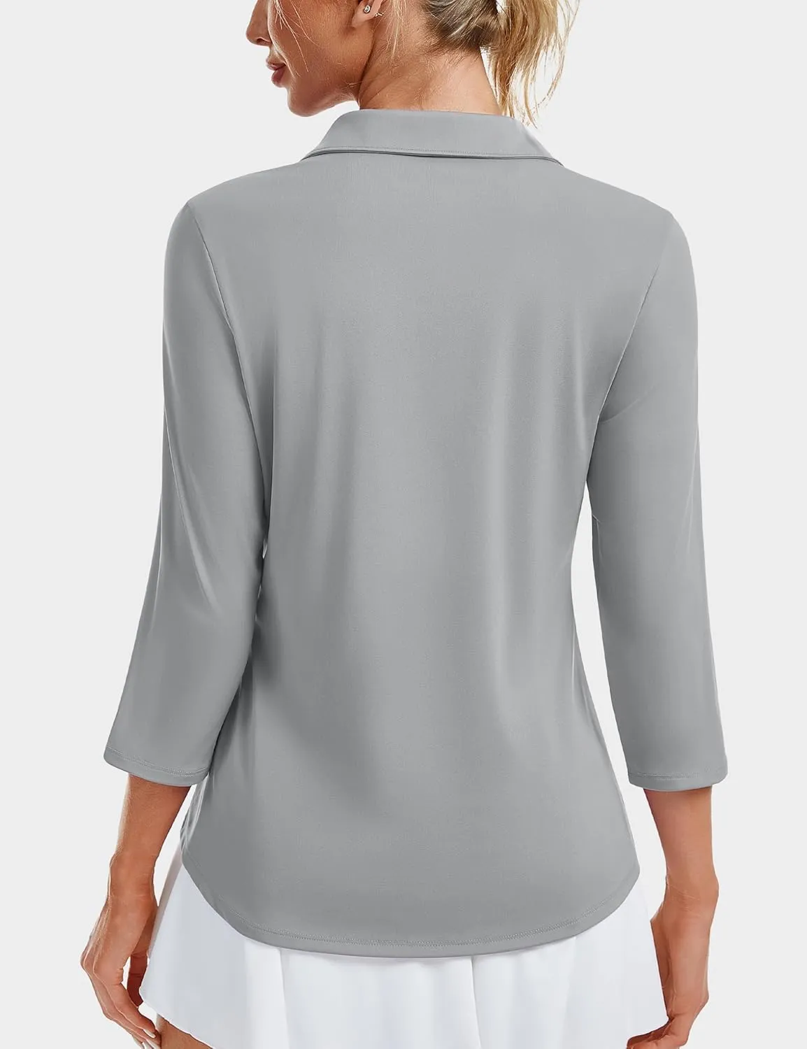 MAGCOMSEN Women's UPF 50  3/4 Long Sleeve Polo Shirts Collared V Neck Golf Shirts Sun Protection Quick Dry Casual Work