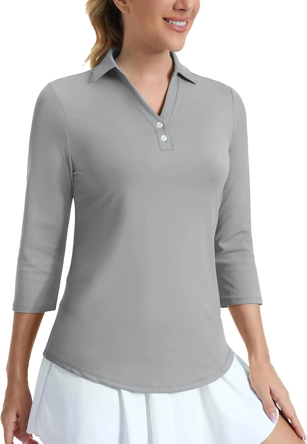 MAGCOMSEN Women's UPF 50  3/4 Long Sleeve Polo Shirts Collared V Neck Golf Shirts Sun Protection Quick Dry Casual Work