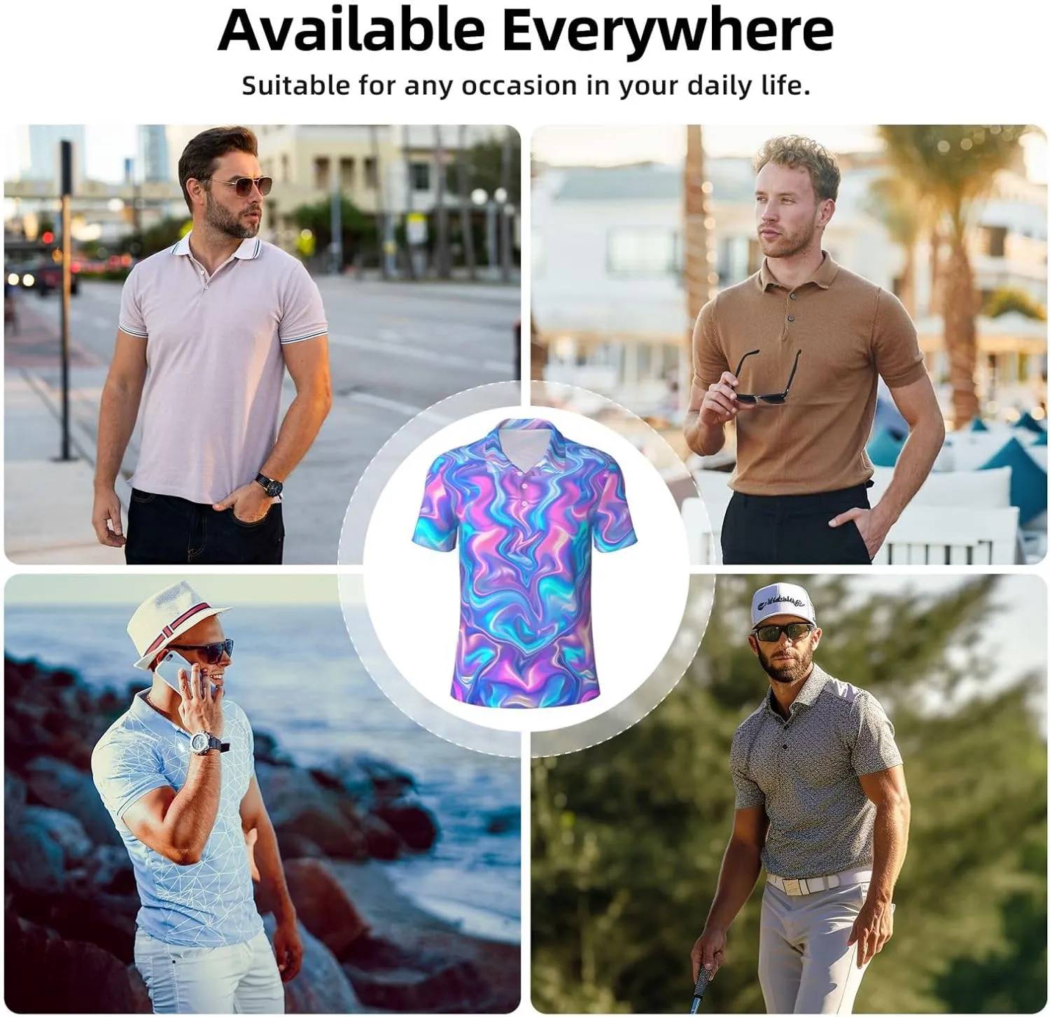 Mens Golf Shirts Funny Golf Shirts for Men Polo Shirts Casual Short Sleeve Performance Moisture Wicking Quick Dry Fit Polos