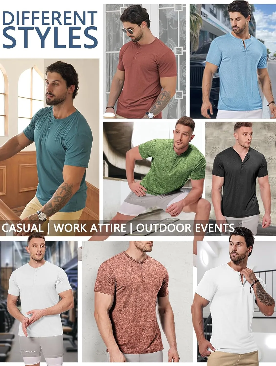 Mens Henley Shirt Dry Fit Tech 3 Button Slim Fit Quick Dry Gym Tshirt Short Sleeve Lightweight Casual T Basic Tee