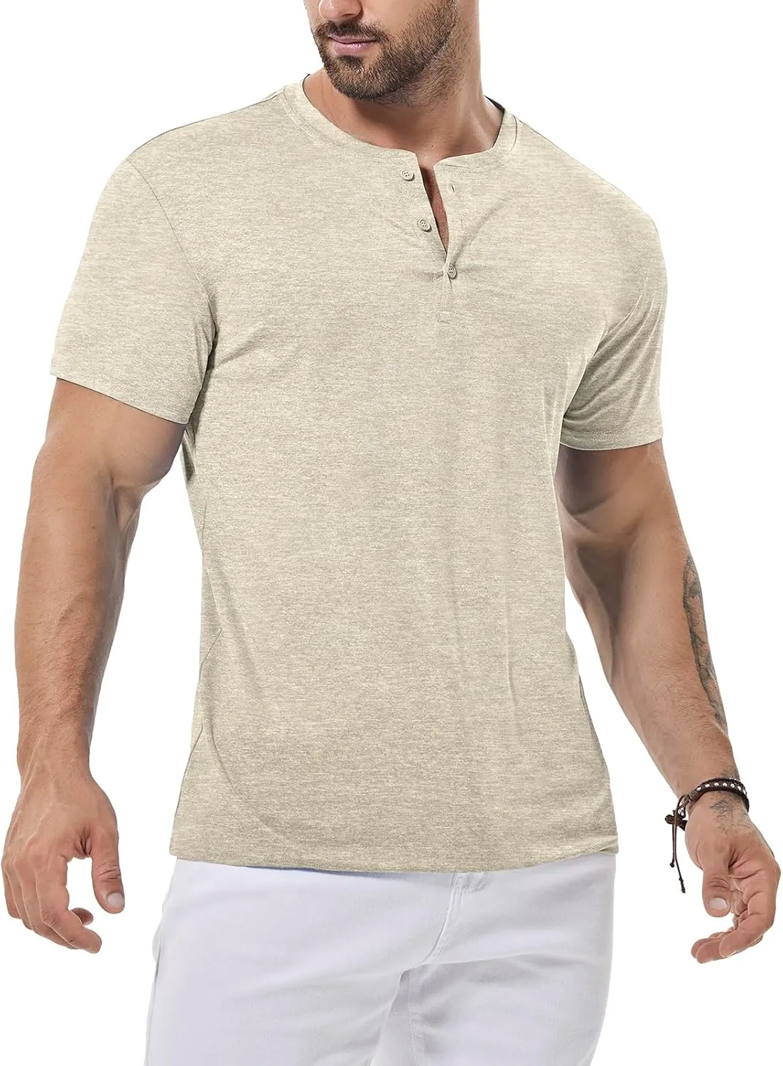 Mens Henley Shirt Dry Fit Tech 3 Button Slim Fit Quick Dry Gym Tshirt Short Sleeve Lightweight Casual T Basic Tee