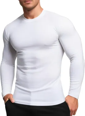 Men's Sport Undershirt, Athletic Thermal Base Layer, Crewneck Long Sleeve Top Slim Fitted Workout Tshirt
