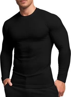 Men's Sport Undershirt, Athletic Thermal Base Layer, Crewneck Long Sleeve Top Slim Fitted Workout Tshirt