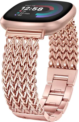 Minyee Metal Bands Compatible with Fitbit Sense 2/Versa 4/Versa 3/Sense Bands Women, Dressy Stainless Steel Multi-chain Designer Luxury Link Bracelet Wristband Replacement Strap