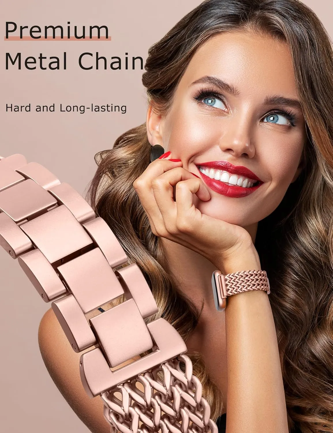 Minyee Metal Bands Compatible with Fitbit Sense 2/Versa 4/Versa 3/Sense Bands Women, Dressy Stainless Steel Multi-chain Designer Luxury Link Bracelet Wristband Replacement Strap