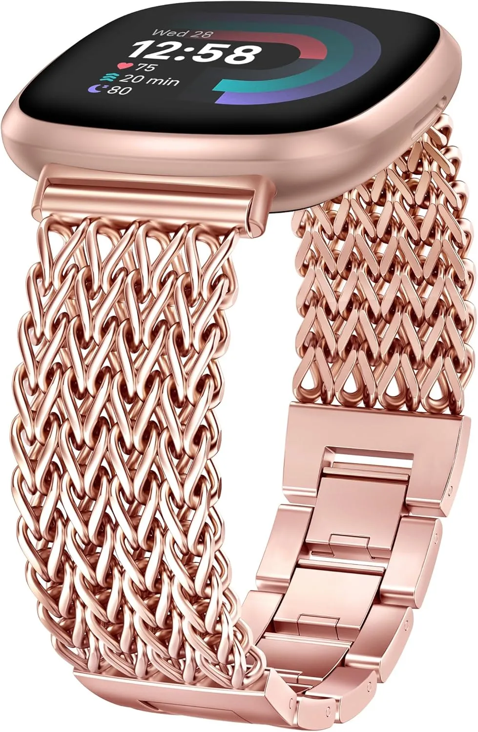 Minyee Metal Bands Compatible with Fitbit Sense 2/Versa 4/Versa 3/Sense Bands Women, Dressy Stainless Steel Multi-chain Designer Luxury Link Bracelet Wristband Replacement Strap