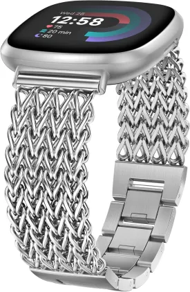 Minyee Metal Bands Compatible with Fitbit Sense 2/Versa 4/Versa 3/Sense Bands Women, Dressy Stainless Steel Multi-chain Designer Luxury Link Bracelet Wristband Replacement Strap