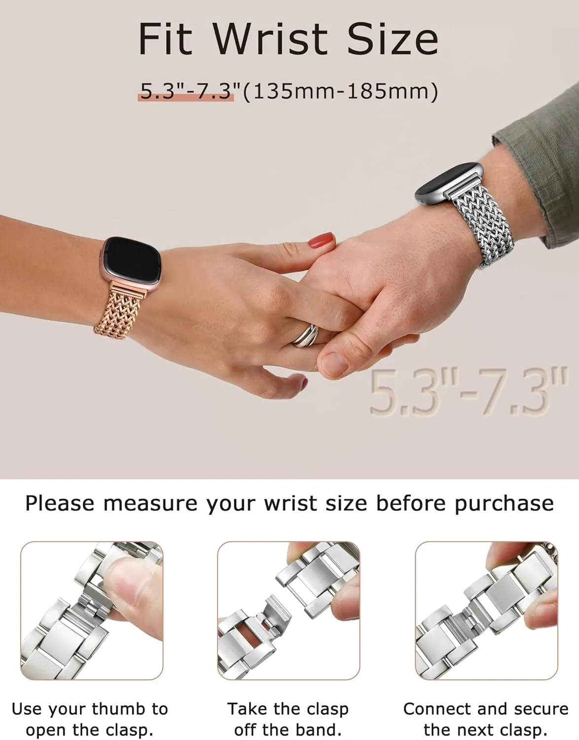 Minyee Metal Bands Compatible with Fitbit Sense 2/Versa 4/Versa 3/Sense Bands Women, Dressy Stainless Steel Multi-chain Designer Luxury Link Bracelet Wristband Replacement Strap