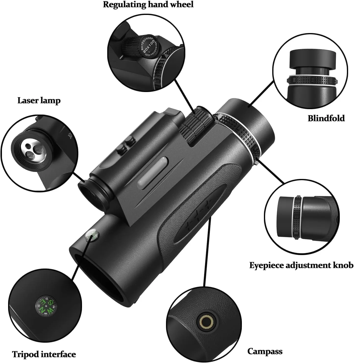 Monocular Telescope with Lights HD Monoculars 80x100 for Adults High Powered Monocular for Hunting with Smartphone Holder & Tripod, Handheld Telescope Suitable for Bird Watching Stargazing-Black