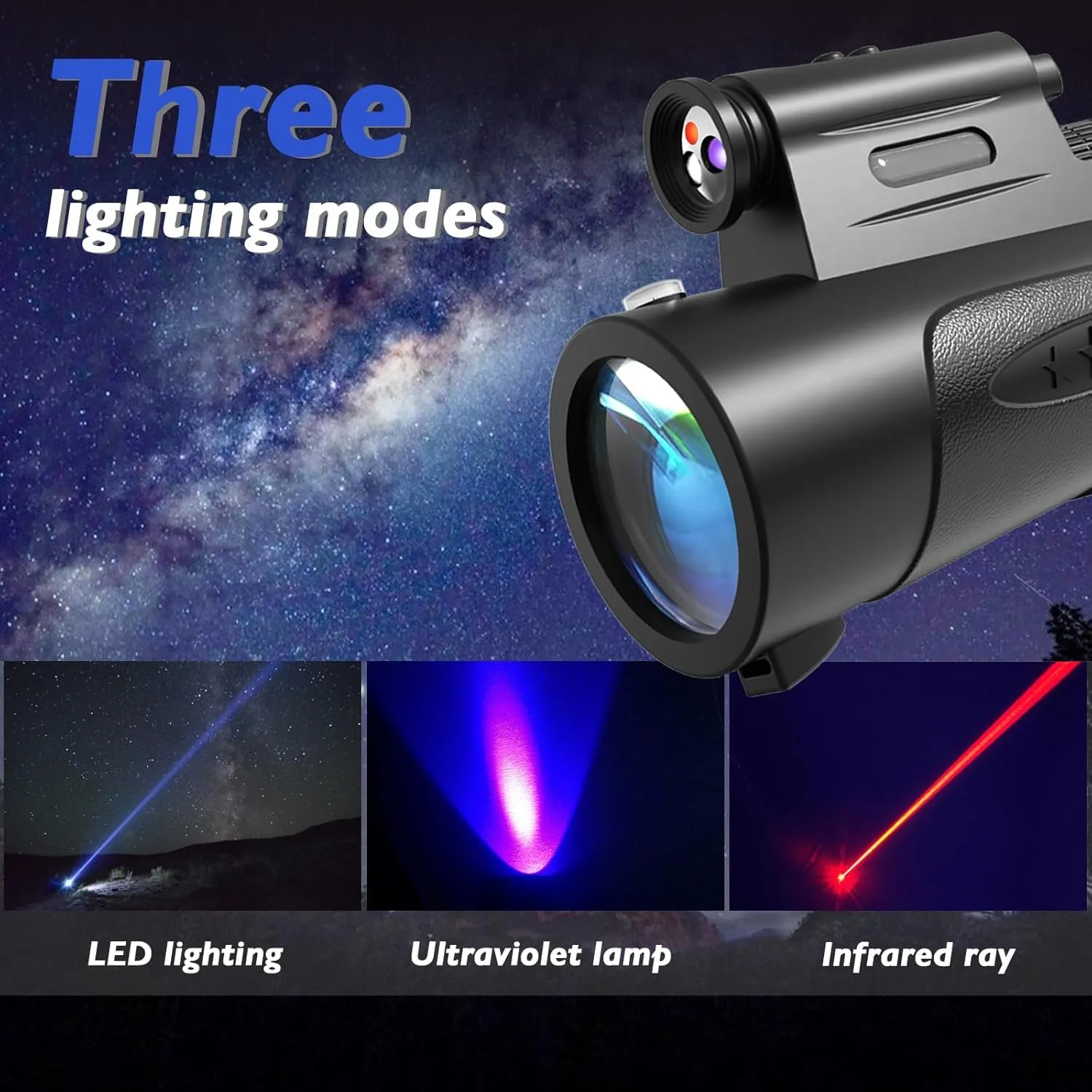 Monocular Telescope with Lights HD Monoculars 80x100 for Adults High Powered Monocular for Hunting with Smartphone Holder & Tripod, Handheld Telescope Suitable for Bird Watching Stargazing-Black