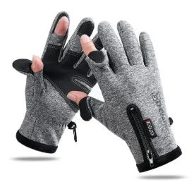 Outdoor Sports Riding Warm Gloves Touch Screen Fingerless Fishing Gloves, Size: M(Grey)