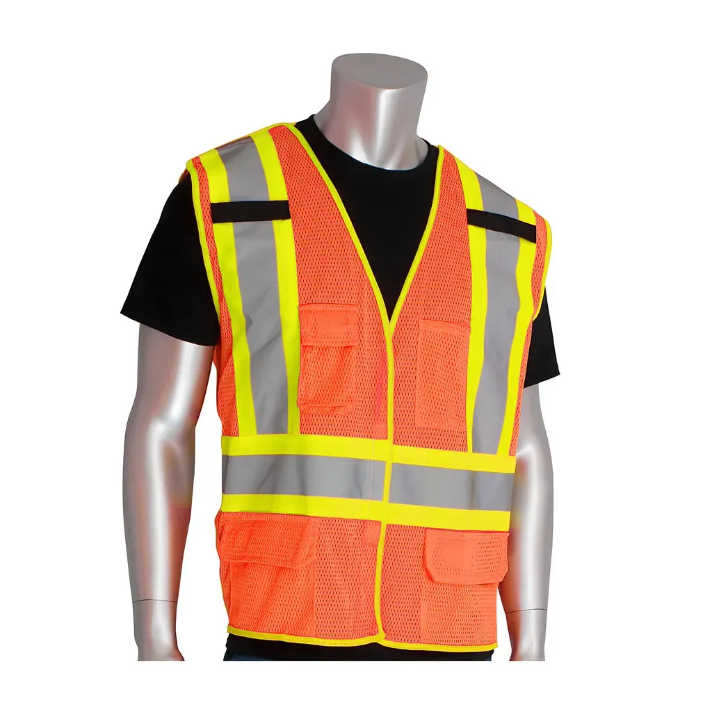 PIP 302-0211-OR/2X ANSI Type R Class 2 and CAN/CSA Z96 Two-Tone X-Back Breakaway Mesh Vest