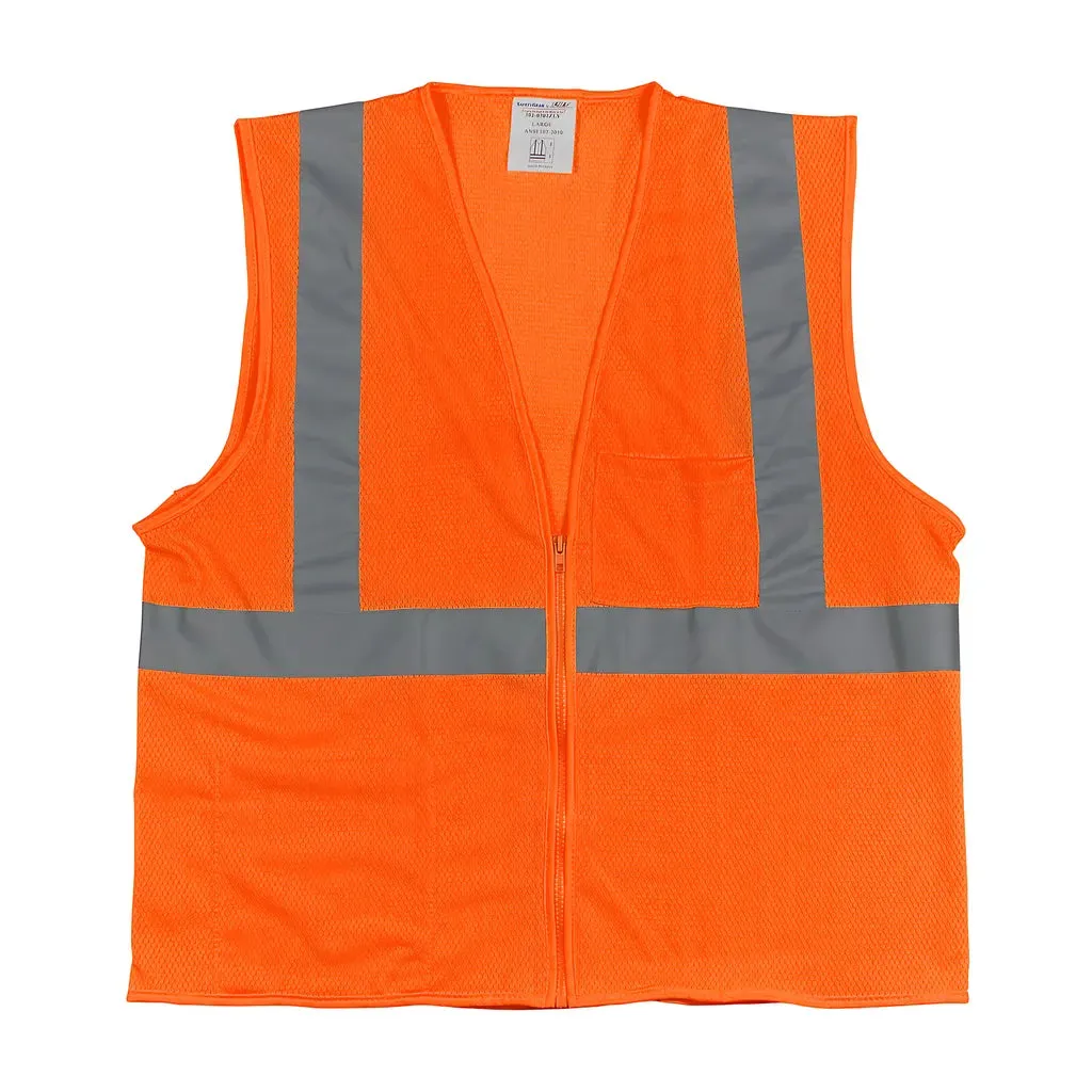 PIP 302-0702Z-OR/2X ANSI Type R Class 2 Two Pocket Zipper Mesh Vest