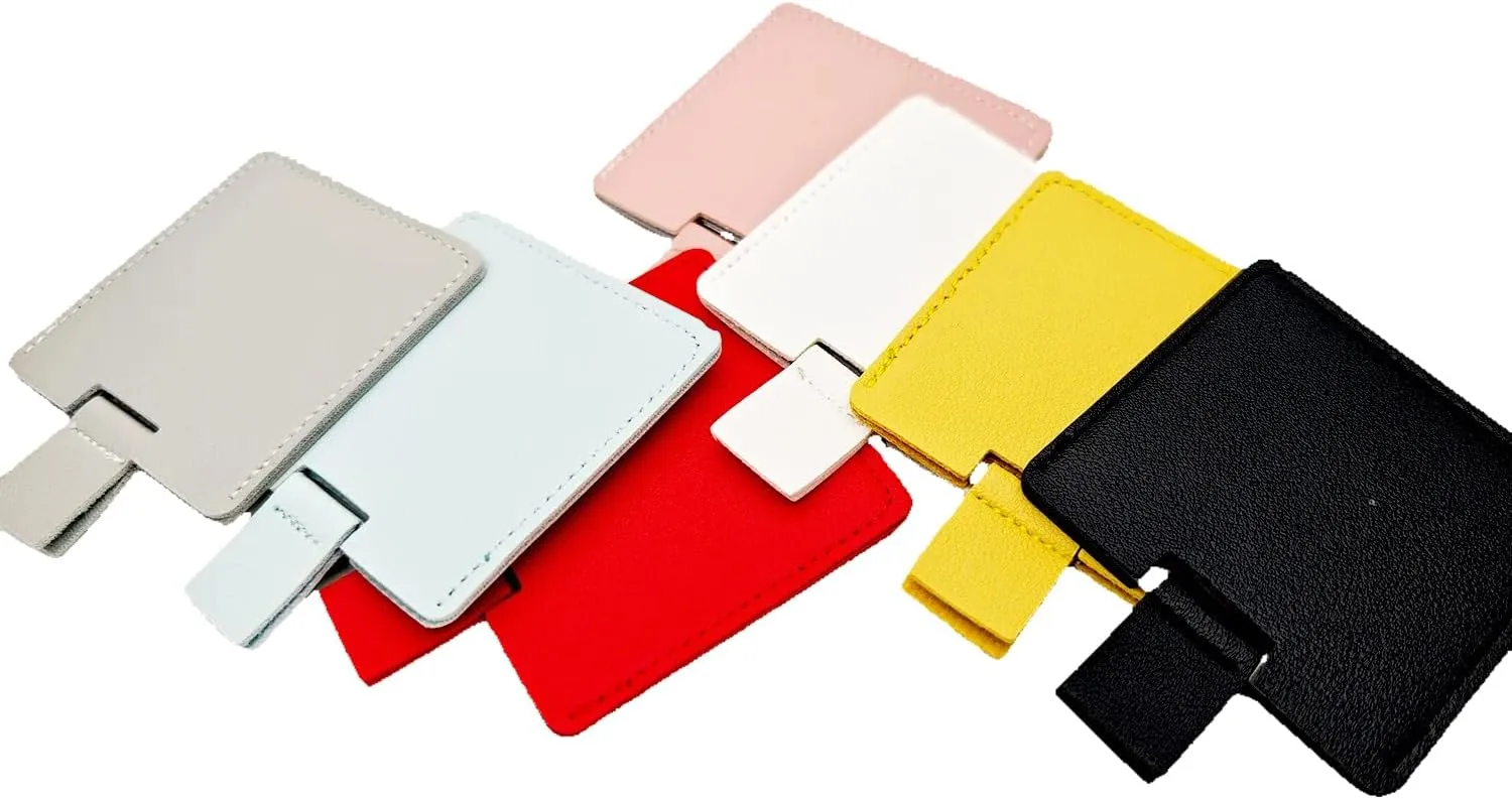 Pocket Mirror Travel Mirror 2.36 Inches Mini Handheld Stainless Steel Unbreakable Mirrors with PU Leather Case (Black)