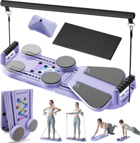 Portable Pilates Reformer Machine for Home Gym - Auto-Rebound Pilates Board with Abdominal Core Trainer & Full Body Workout