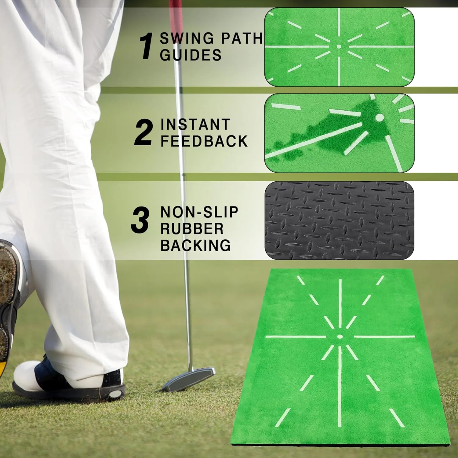 Premium Golf Hitting Mat, 10mm Foam Padding with Rubber Backing Golf Mat, Golf Practice Mat for Indoor and Outdoor Training