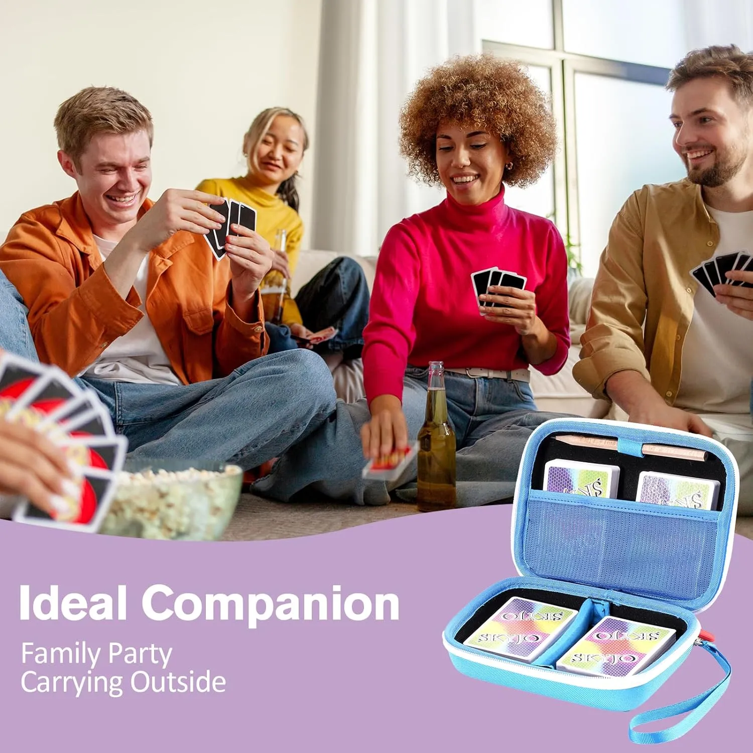 ProCase Hard Playing Card Game Carrying Case, Travel Storage Box Holds 300  Trading Cards, Bag Holder for Classic Board Game UNO, Five CrownsSKYJO, PlayMonster and More (Case Only) -Blue