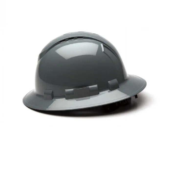 Pyramex Ridgeline HP54113V 4 Point Vented Ratchet Full Brim Hard Hat, Slate Gray, One Size, 1 Each