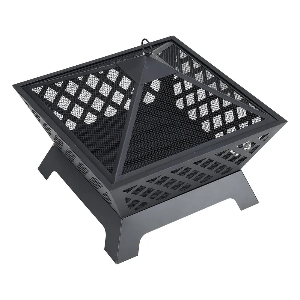 Square Outdoor Grid Fire Pit Steel Camping BBQ Grill Burner 63.5cm