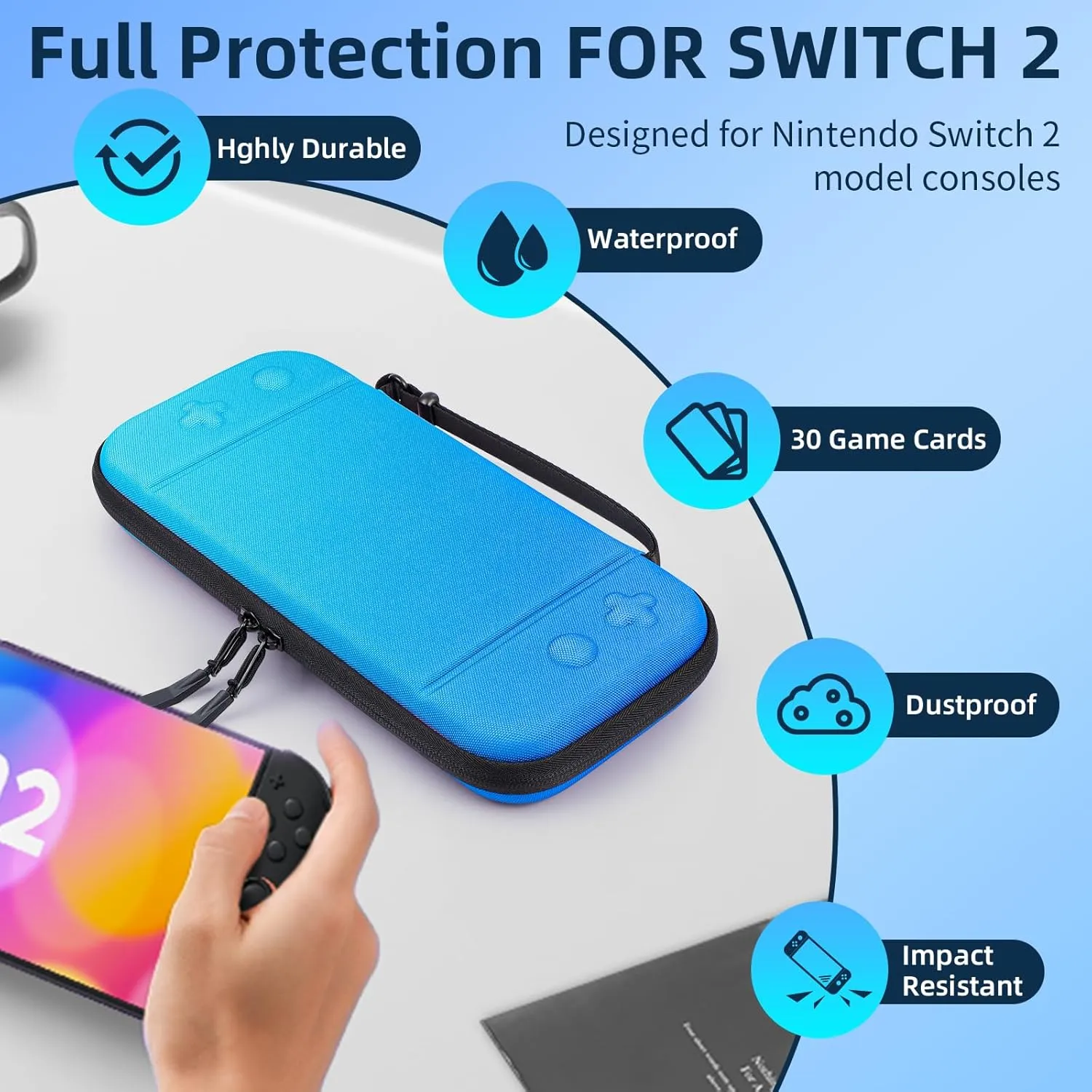 Switch 2 Carry Case Compatible with Nintendo Switch 2 Console,Large Capacity Switch 2 Case, Portable Hard Switch 2 Travel Bag for Console & Accessories, 10 Game Card Slots (Blue Gradient)